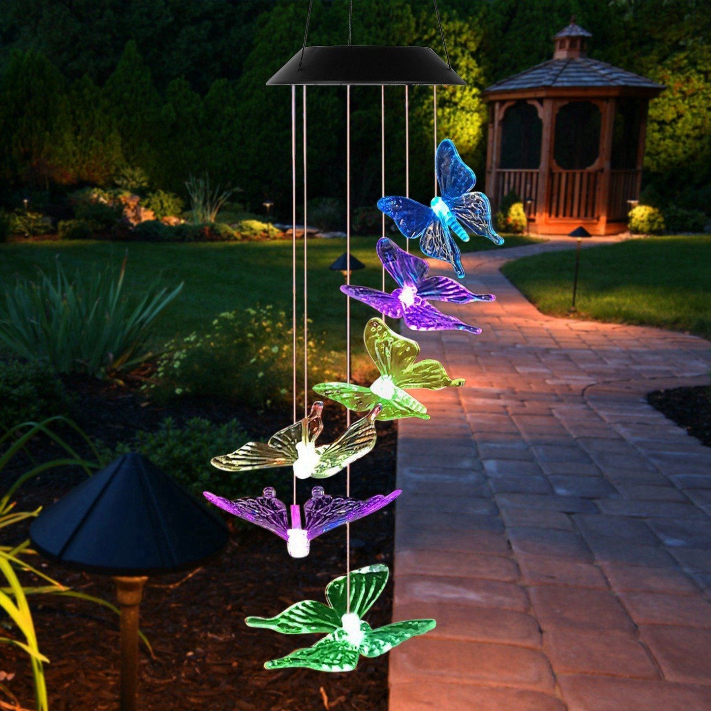 Solar LED Butterfly Wind Chimes __stock:150 refund_fee:800 String & Fairy Lights Warranty