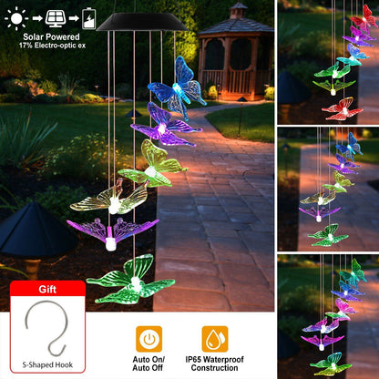 Solar LED Butterfly Wind Chimes __stock:150 refund_fee:800 String & Fairy Lights Warranty