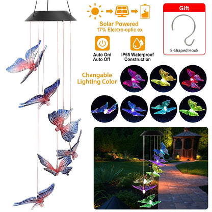 Solar LED Butterfly Wind Chimes __stock:150 refund_fee:800 String & Fairy Lights Warranty