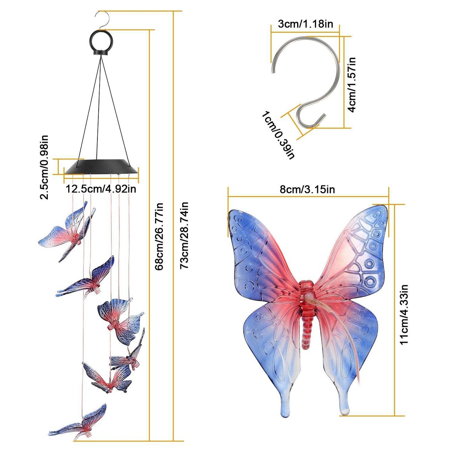 Solar LED Butterfly Wind Chimes __stock:150 refund_fee:800 String & Fairy Lights Warranty