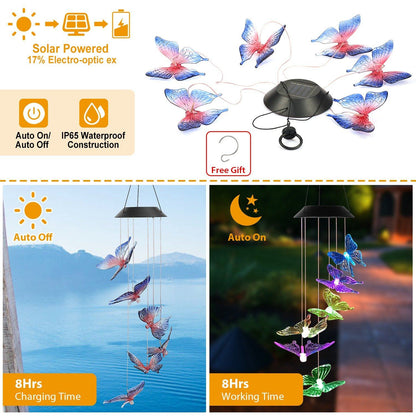 Solar LED Butterfly Wind Chimes __stock:150 refund_fee:800 String & Fairy Lights Warranty