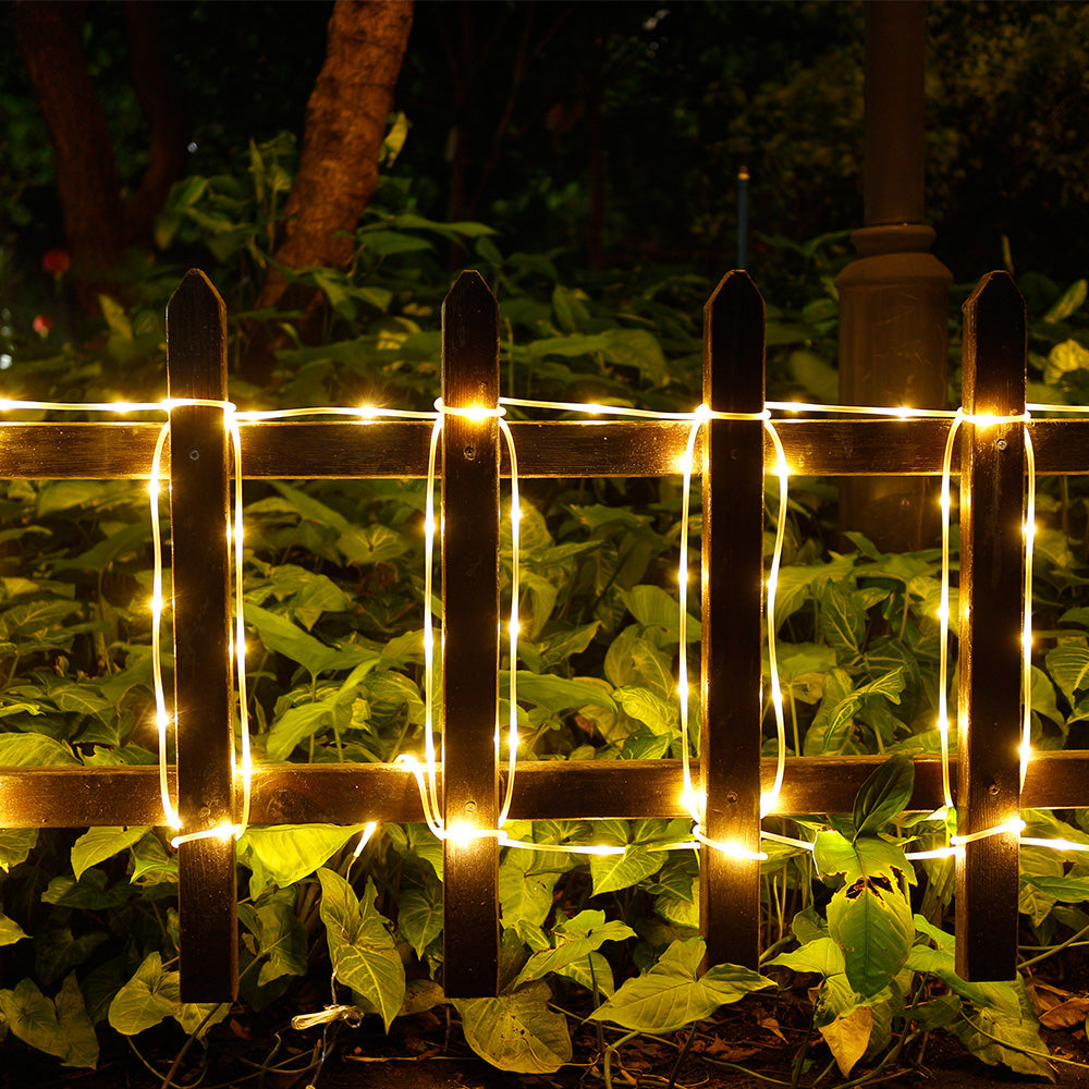 Solar Panel Powered 75.5 Ft. Warm White Rope String Fairy Lights __stock:50 refund_fee:1800 String & Fairy Lights Warranty