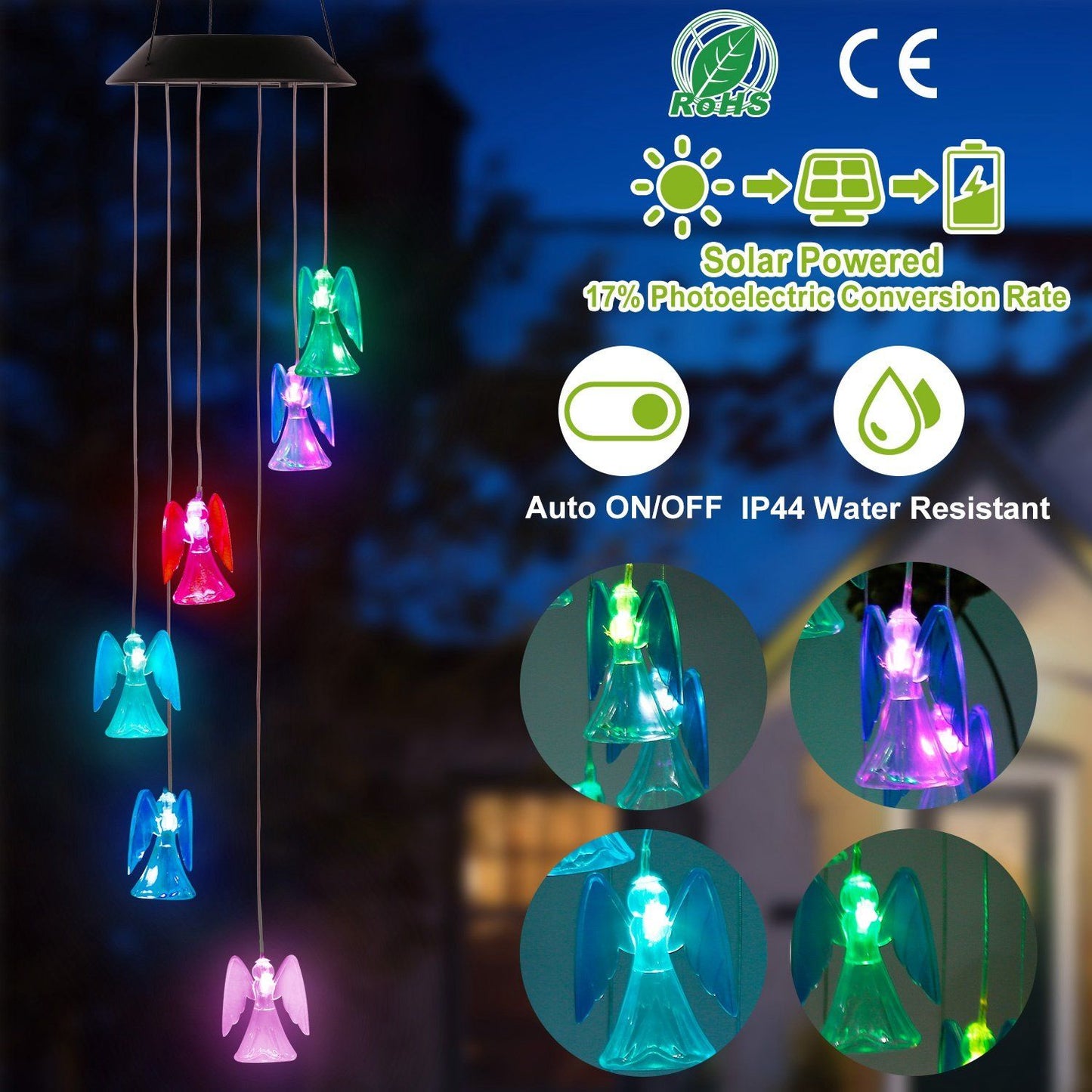 Solar Powered Angel Lights Wind Chimes LED Color Changing Low stock refund_fee:1200 String & Fairy Lights Warranty