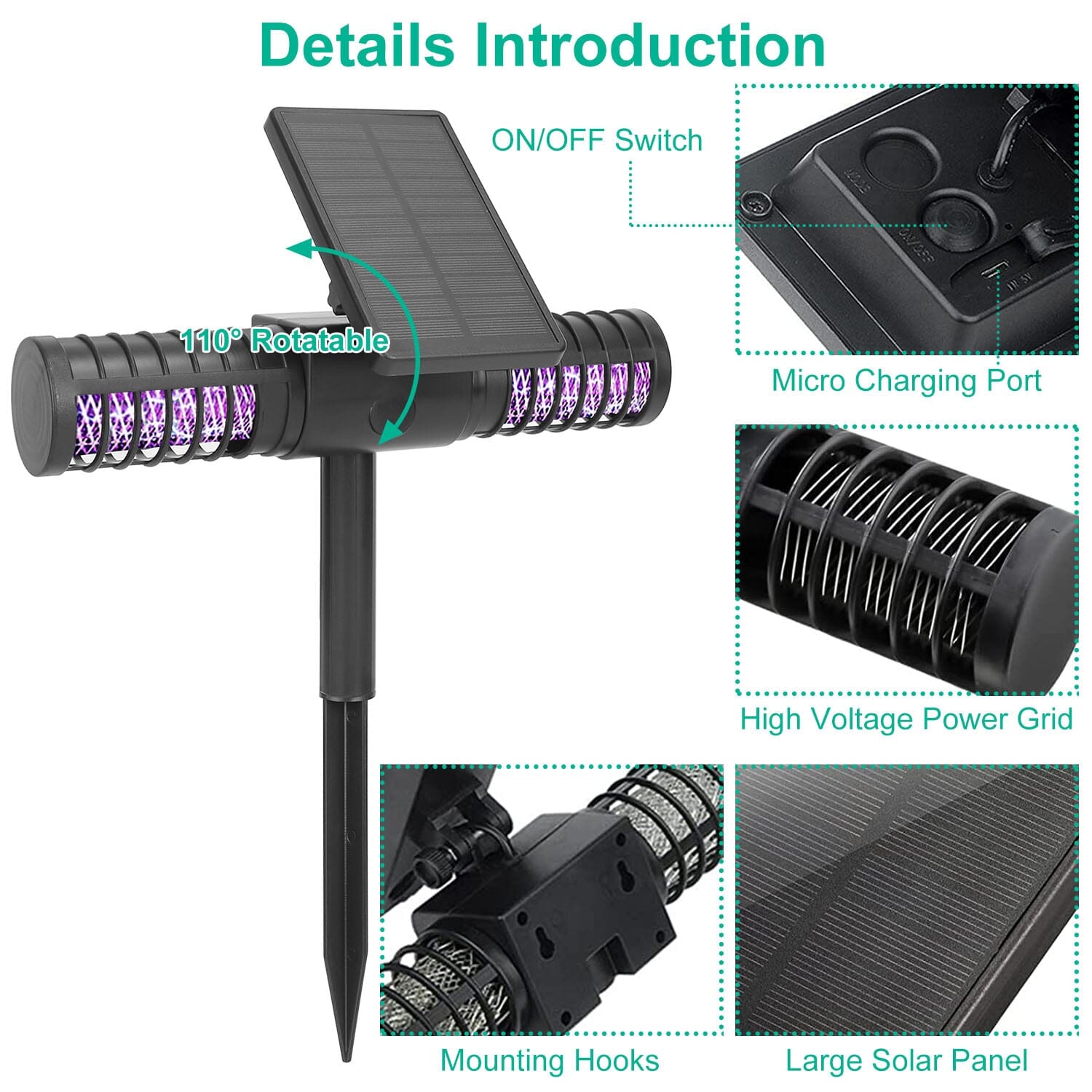 Solar Powered Bug Zapper LED Mosquito Killer Lamp __stock:50 Low stock Pest Control refund_fee:1200 Warranty