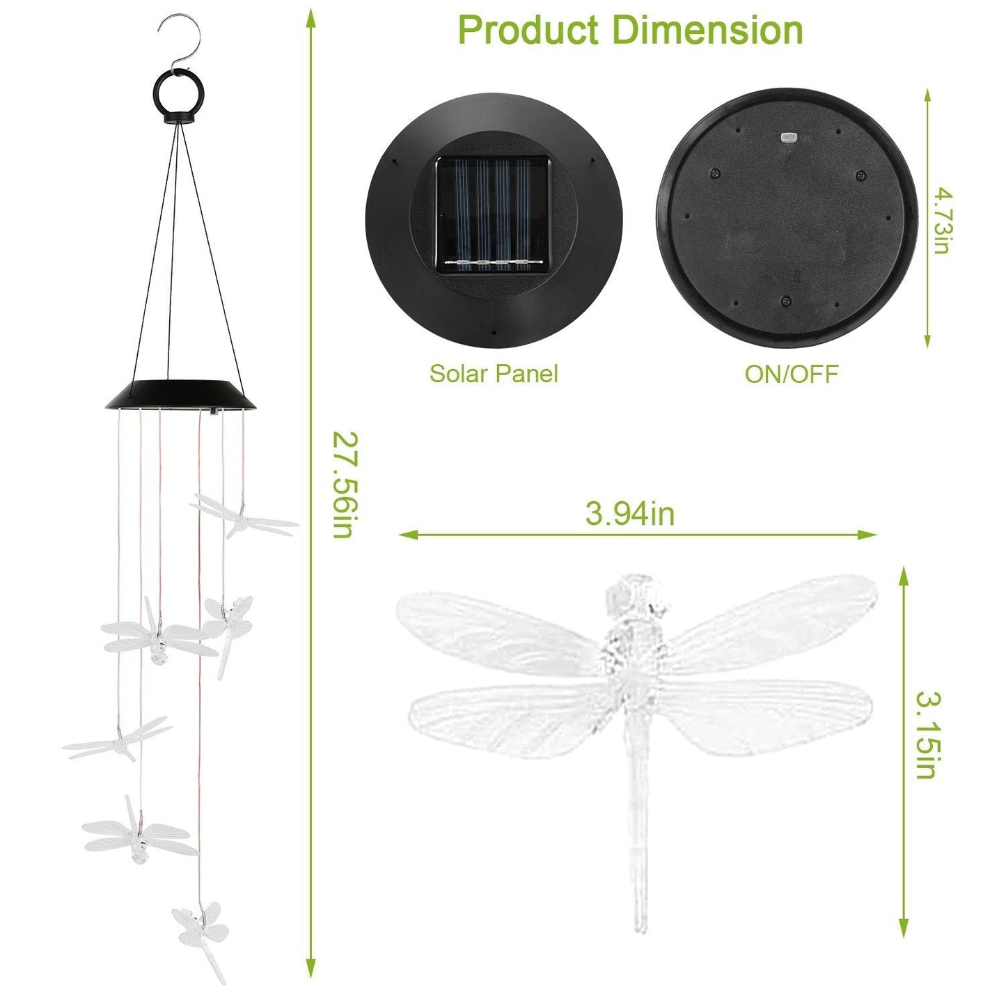 Solar Powered Dragonfly Lights Wind Chimes refund_fee:1200 String & Fairy Lights Warranty