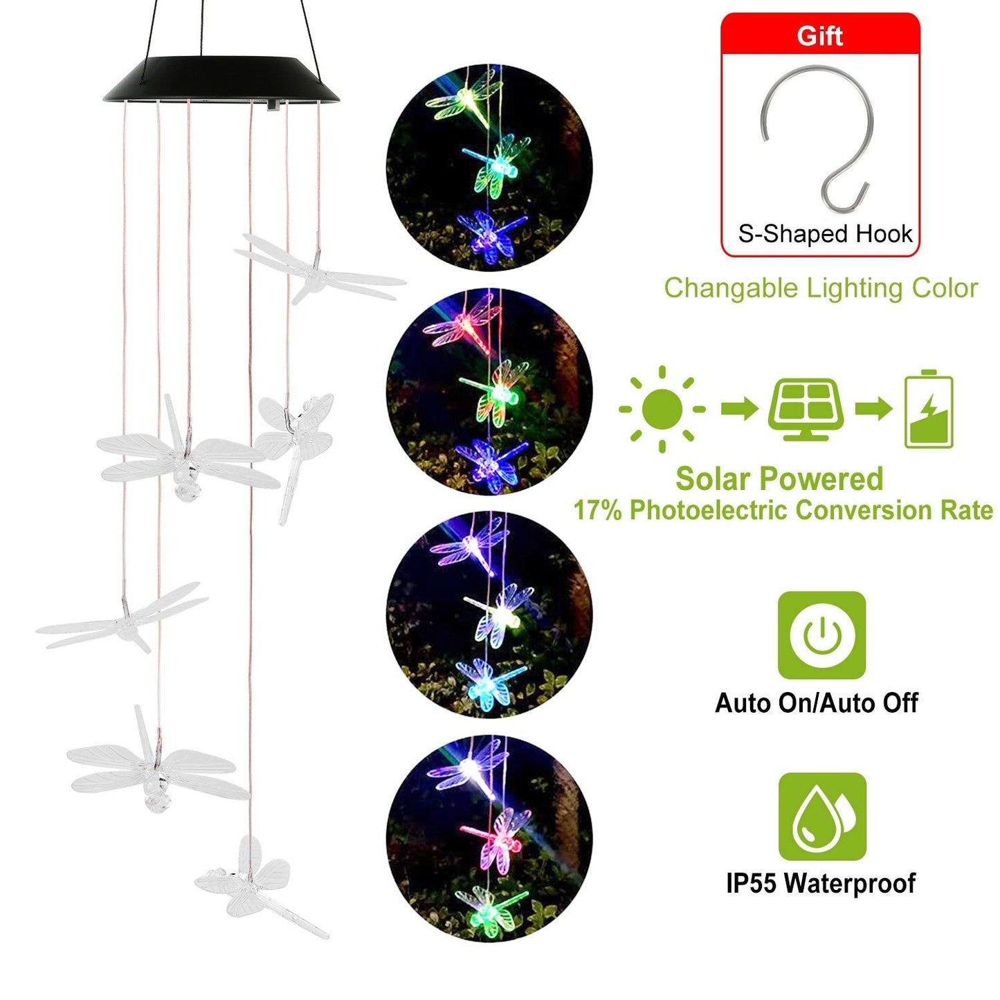 Solar Powered Dragonfly Lights Wind Chimes refund_fee:1200 String & Fairy Lights Warranty