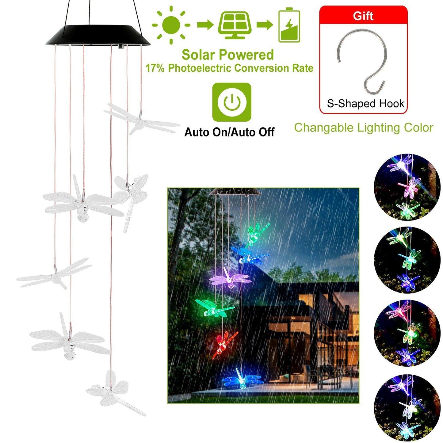 Solar Powered Dragonfly Lights Wind Chimes refund_fee:1200 String & Fairy Lights Warranty