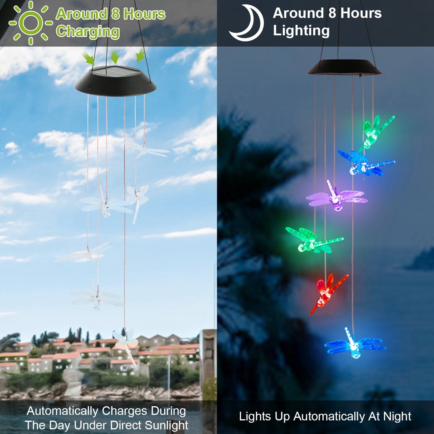 Solar Powered Dragonfly Lights Wind Chimes refund_fee:1200 String & Fairy Lights Warranty