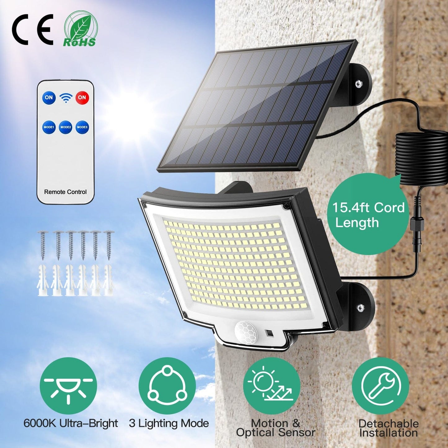 Solar Powered Flood Light Solar IP65 Waterproof Motion Sensor with Remote __stock:50 Low stock Outdoor Lighting refund_fee:1200 Warranty