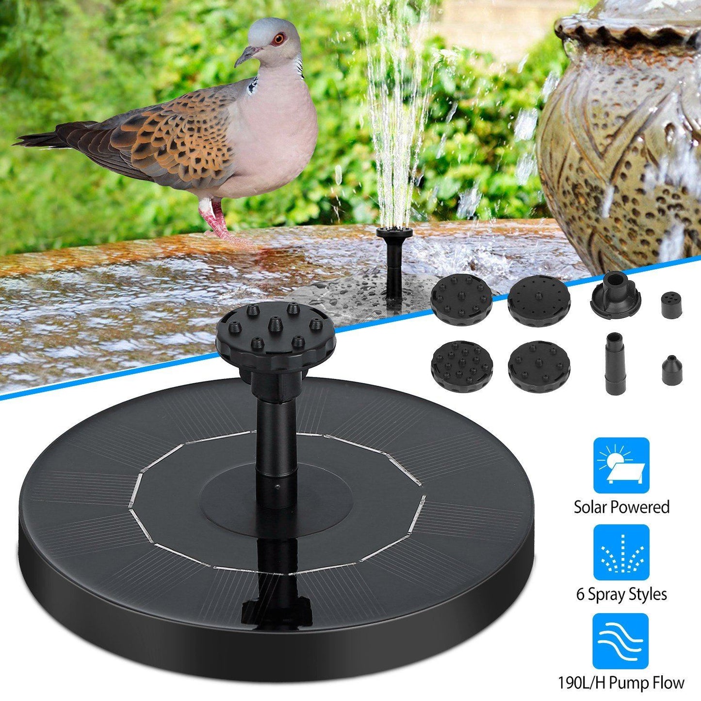 Solar Powered Fountain Pump Floating Bird Bath Pond __stock:50 Garden & Patio refund_fee:1200