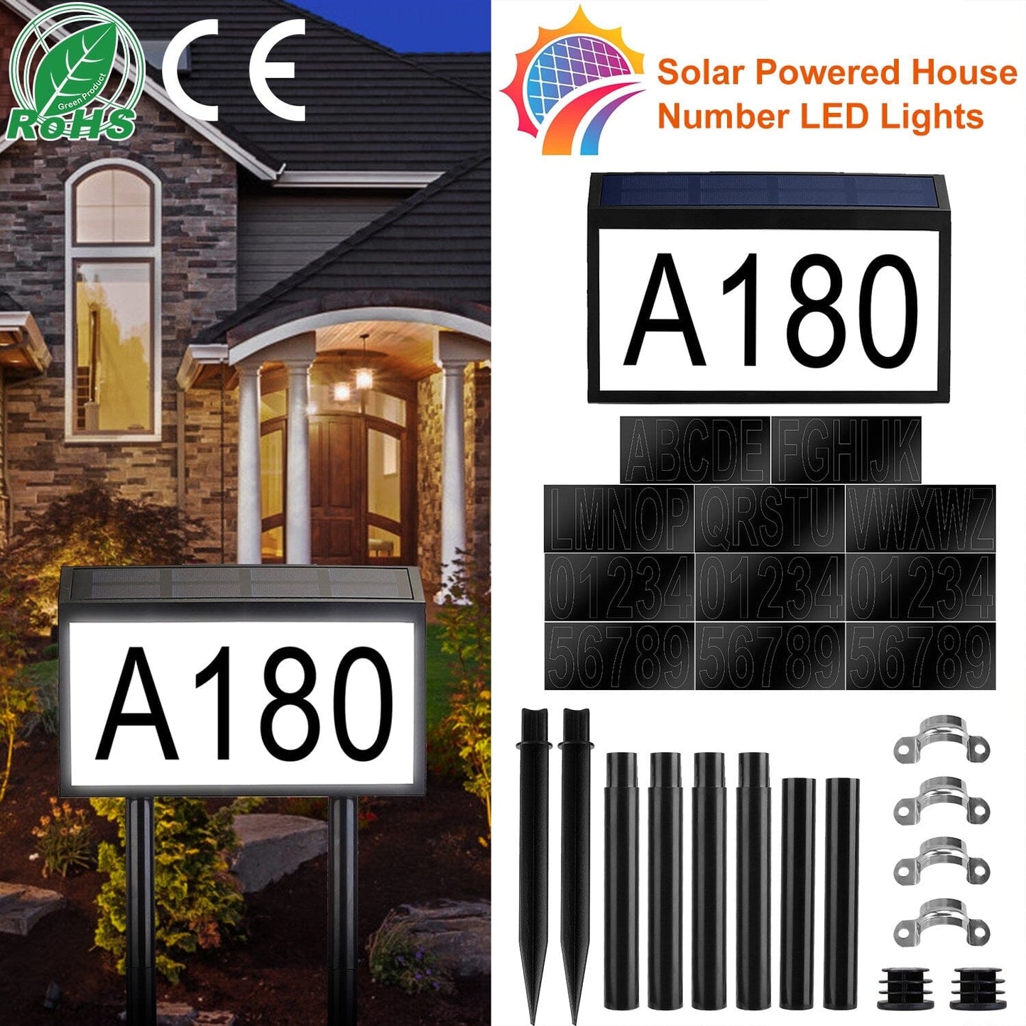 Solar Powered House Numbers LED Address Plaque Sign __stock:50 Garden & Patio Low stock refund_fee:1200 Warranty