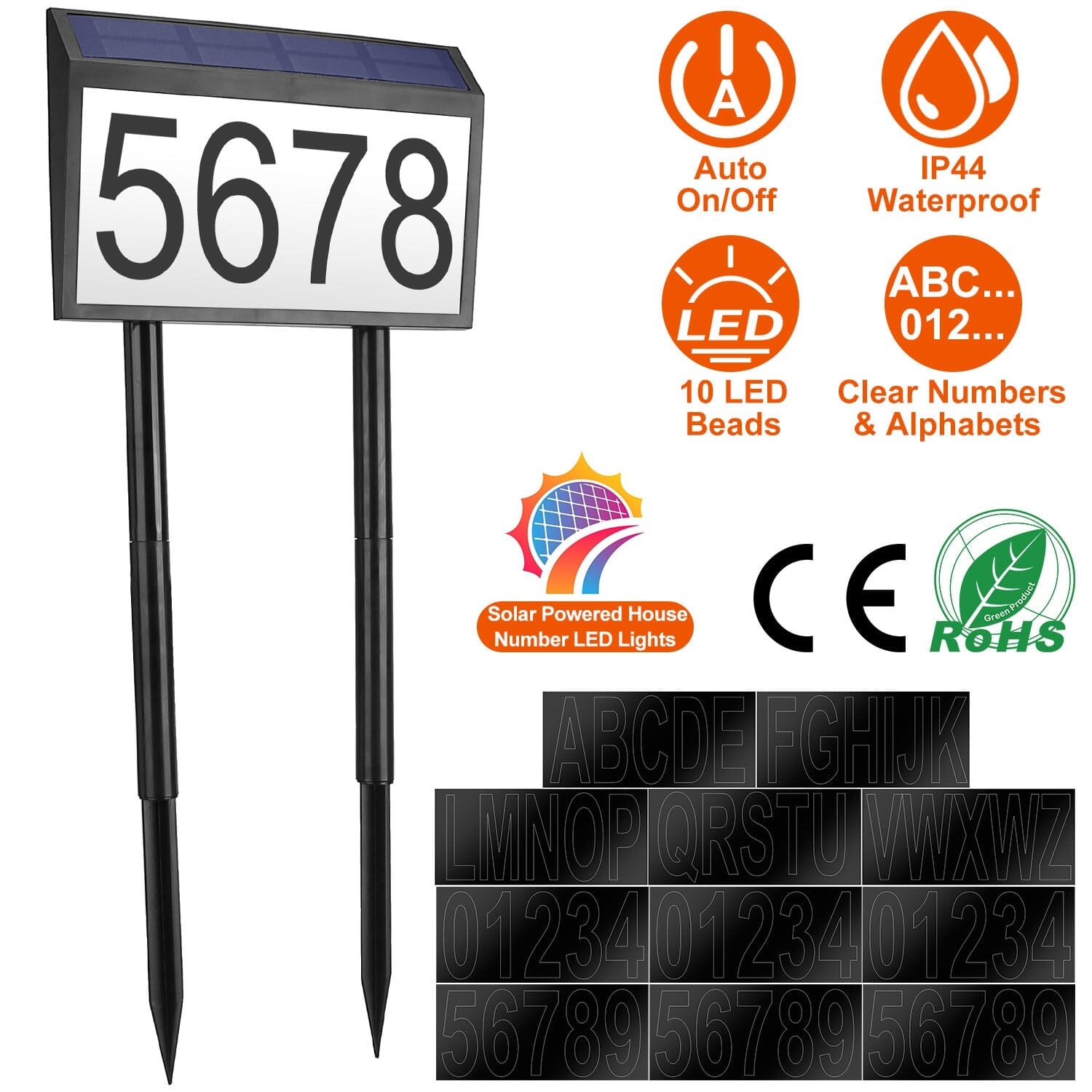 Solar Powered House Numbers LED Address Plaque Sign __stock:50 Garden & Patio Low stock refund_fee:1200 Warranty