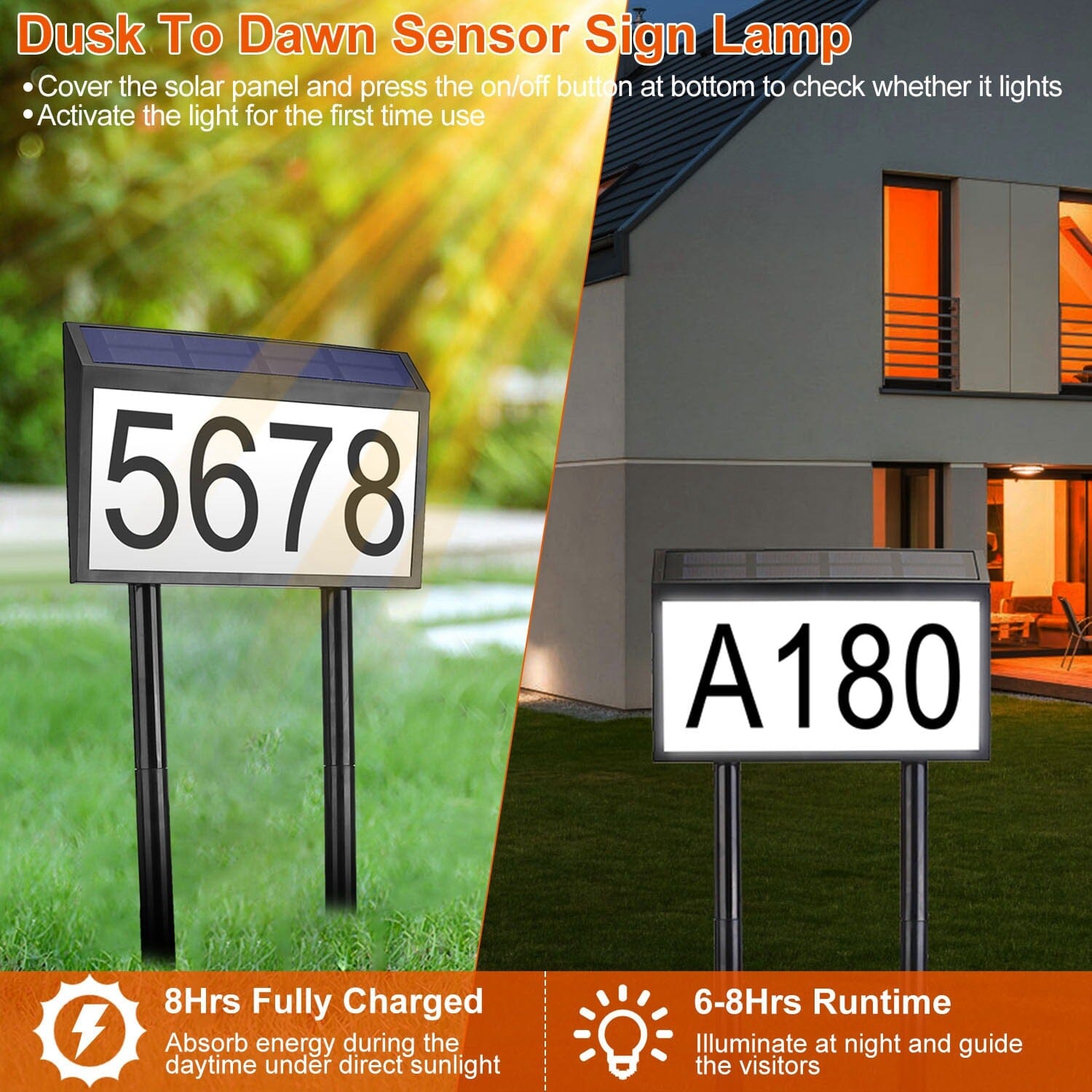 Solar Powered House Numbers LED Address Plaque Sign __stock:50 Garden & Patio Low stock refund_fee:1200 Warranty