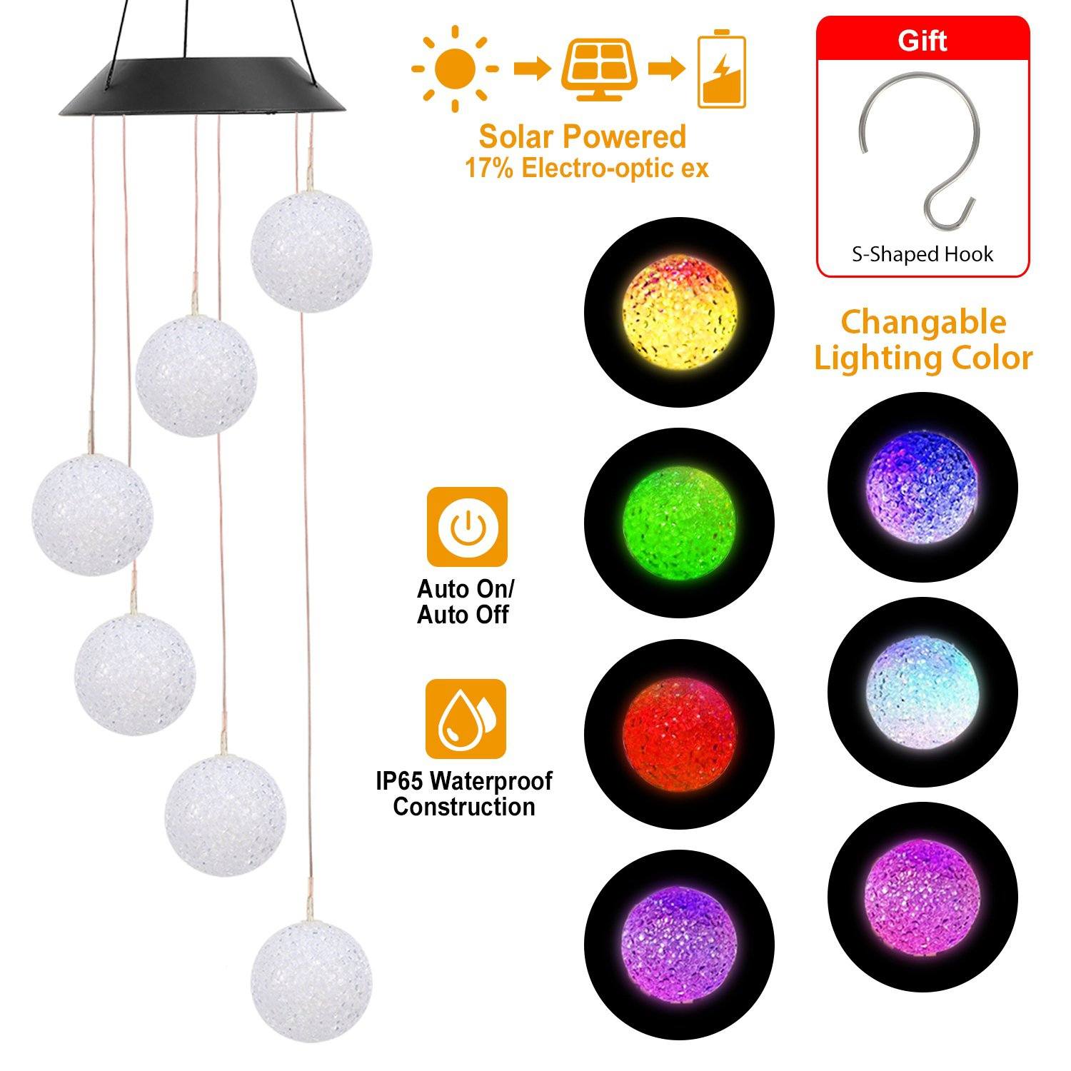 Solar Powered LED Ball Wind Chimes - Color Changing LED String Light refund_fee:1200 String & Fairy Lights Warranty