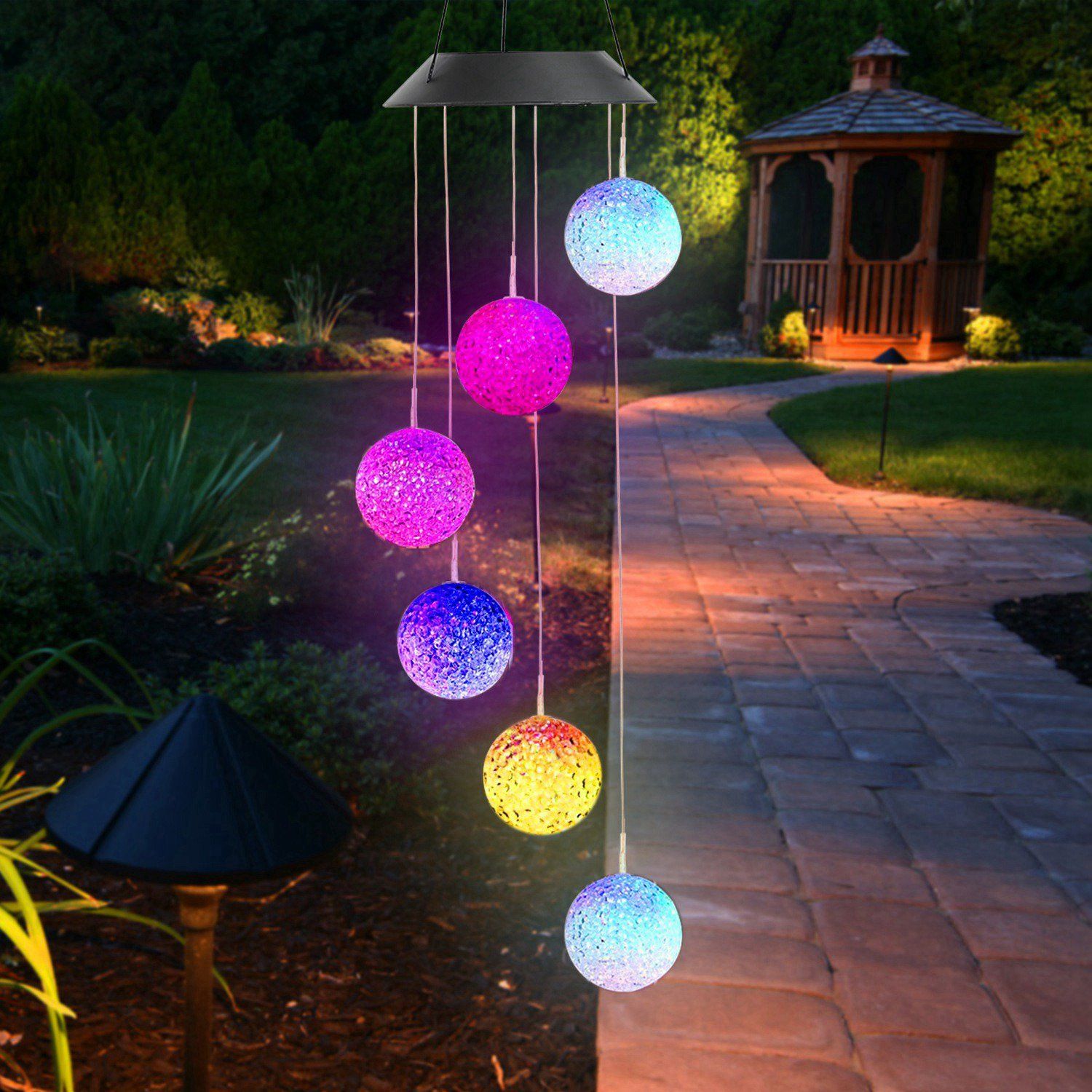 Solar Powered LED Ball Wind Chimes - Color Changing LED String Light refund_fee:1200 String & Fairy Lights Warranty