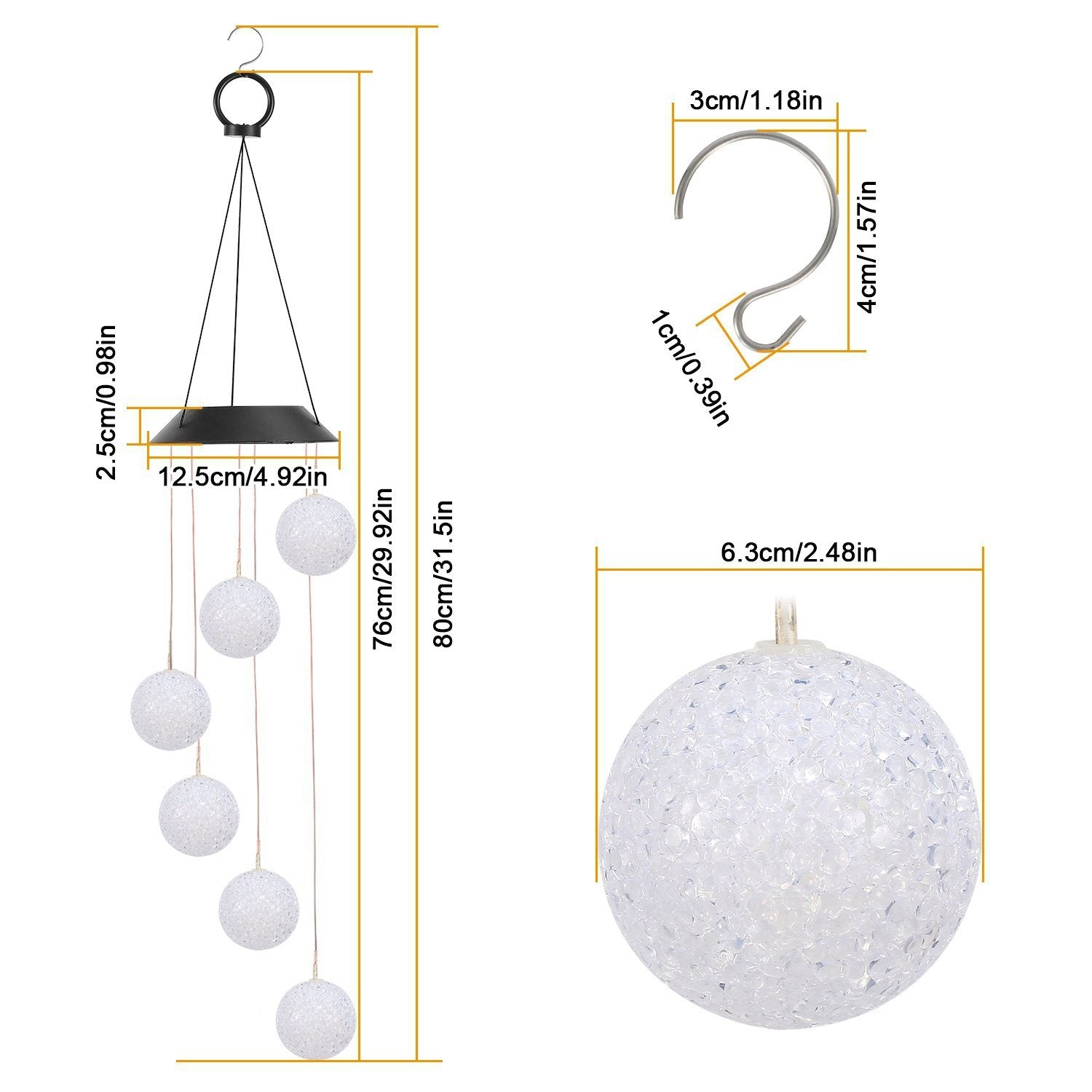 Solar Powered LED Ball Wind Chimes - Color Changing LED String Light refund_fee:1200 String & Fairy Lights Warranty