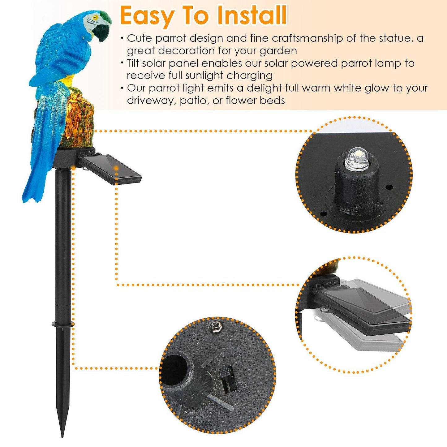 Solar Powered Parrot Garden Light IP65 Waterproof LED refund_fee:1200 show-color-swatches String & Fairy Lights Warranty