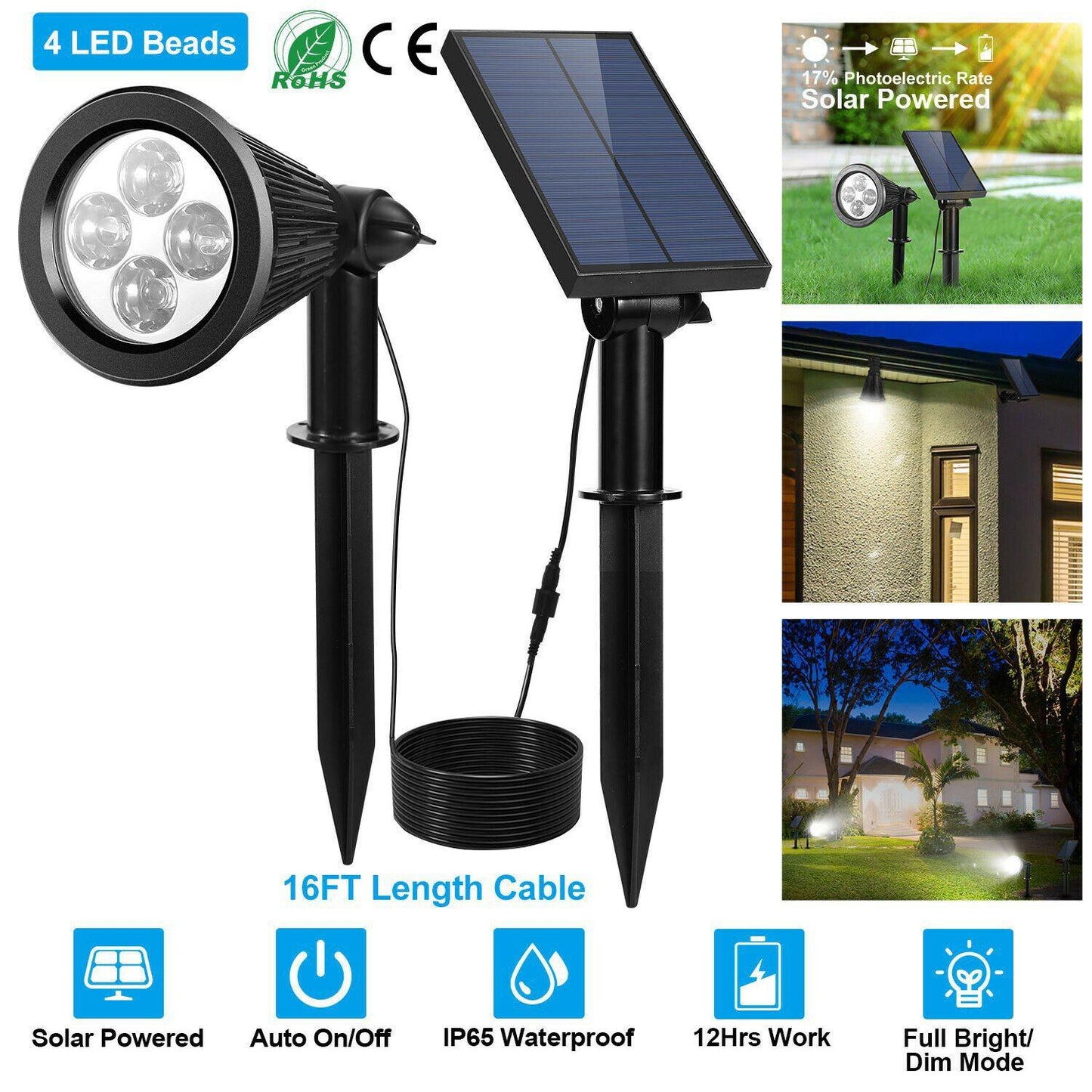 Solar Powered Spotlight Outdoor Garden Lamp Waterproof __stock:100 Outdoor Lighting refund_fee:1200 Warranty