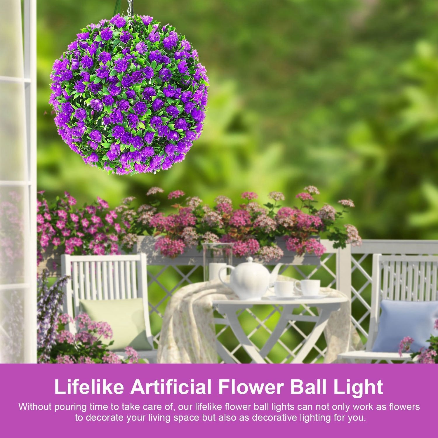 Solar Powered Topiary Ball Artificial Rose 20 LED Lights __stock:50 Garden & Patio refund_fee:1200