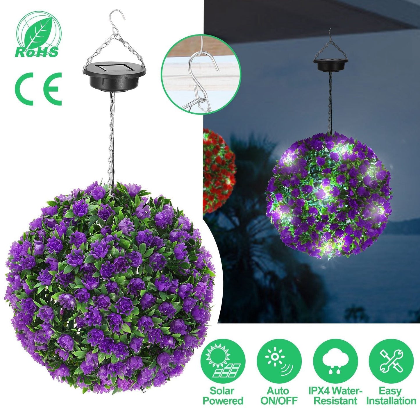 Solar Powered Topiary Ball Artificial Rose 20 LED Lights __stock:50 Garden & Patio refund_fee:1200