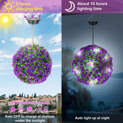 Solar Powered Topiary Ball Artificial Rose 20 LED Lights __stock:50 Garden & Patio refund_fee:1200