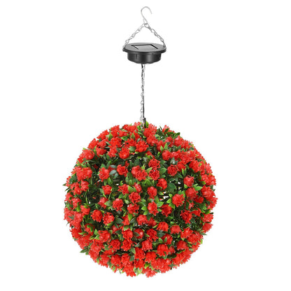 Solar Powered Topiary Ball Artificial Rose 20 LED Lights Red __stock:50 Garden & Patio refund_fee:1200