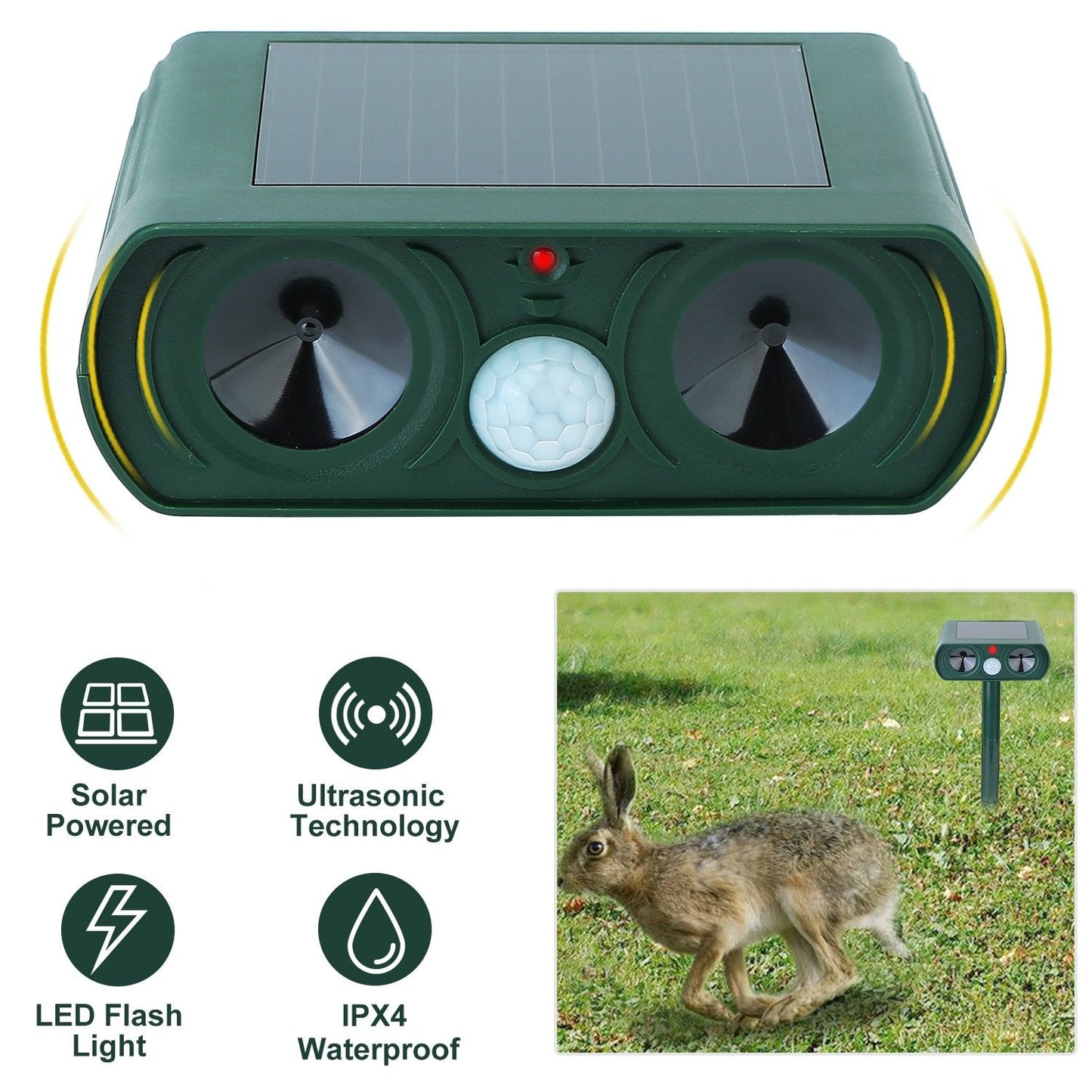 Solar Powered Ultrasonic Animal Repeller Pest Control refund_fee:1200 Warranty