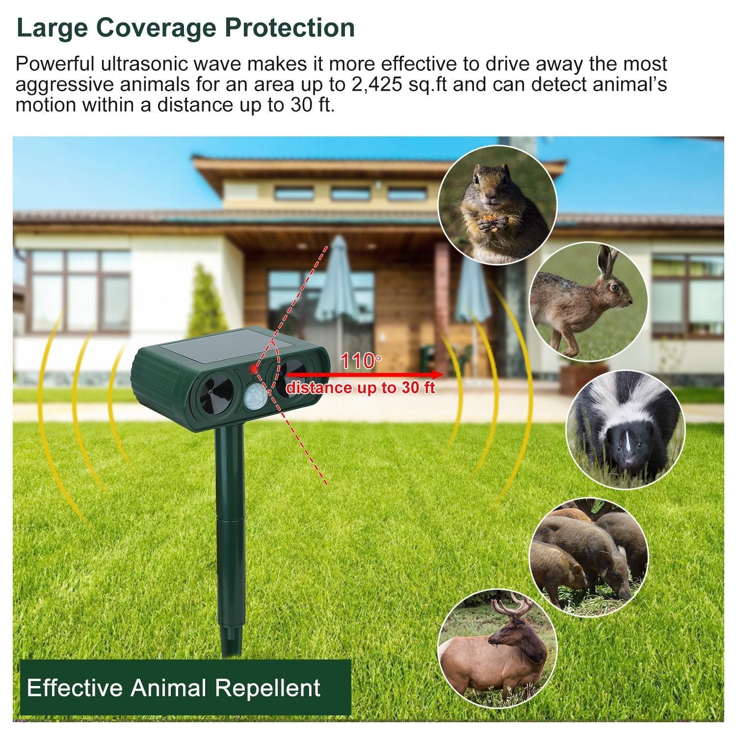 Solar Powered Ultrasonic Animal Repeller Pest Control refund_fee:1200 Warranty