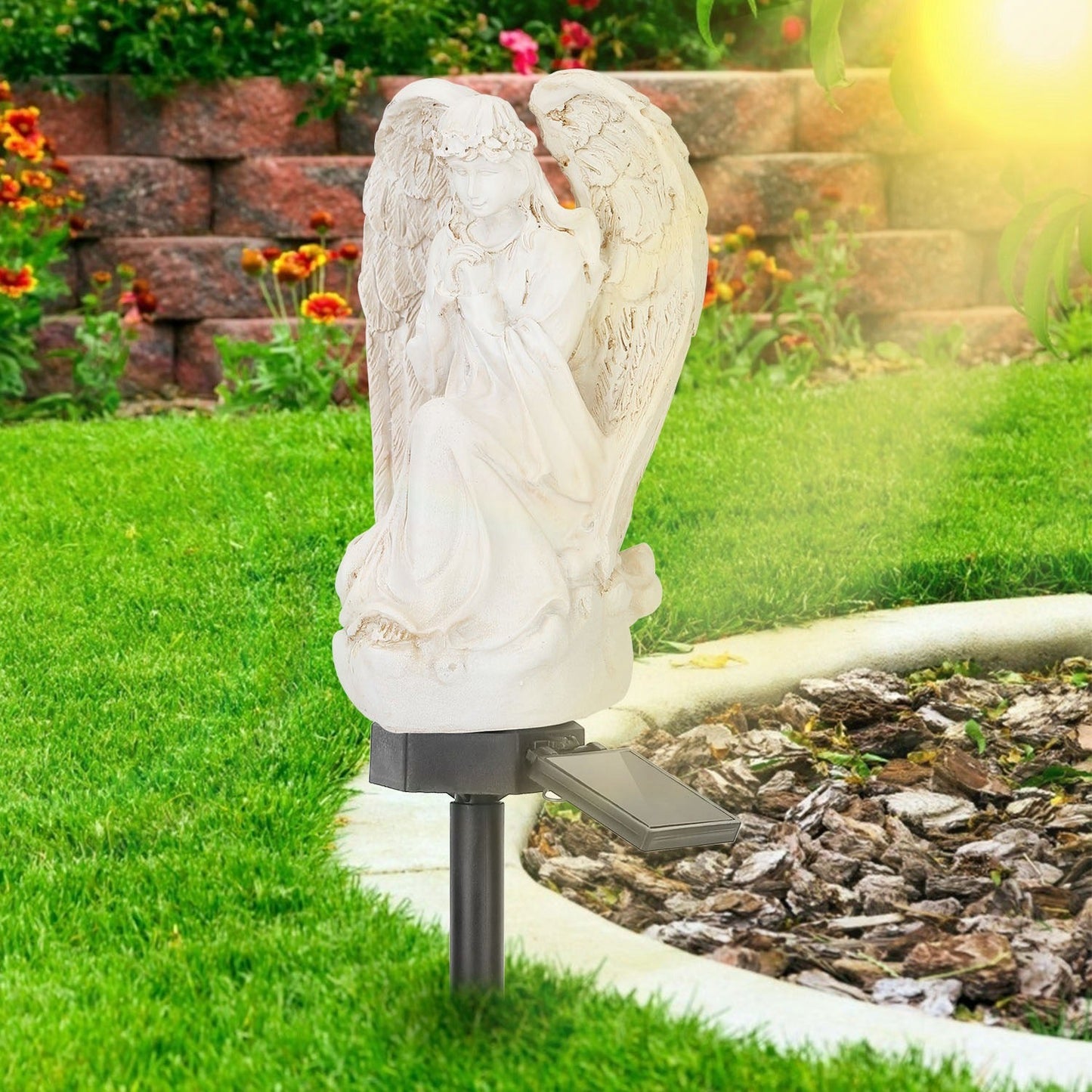 Solar Praying Angle Statue Garden Light __stock:100 Outdoor Lighting refund_fee:1200 Warranty