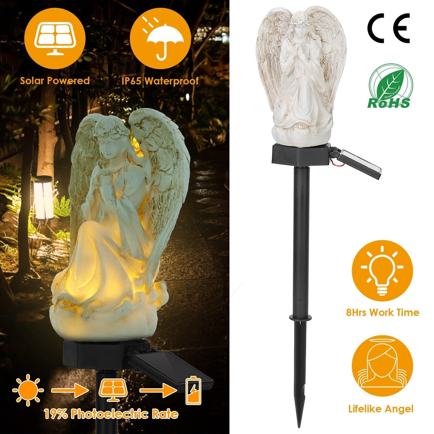 Solar Praying Angle Statue Garden Light __stock:100 Outdoor Lighting refund_fee:1200 Warranty