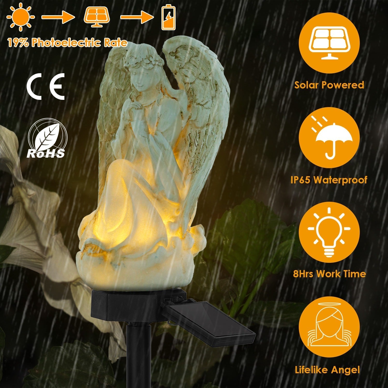 Solar Praying Angle Statue Garden Light __stock:100 Outdoor Lighting refund_fee:1200 Warranty