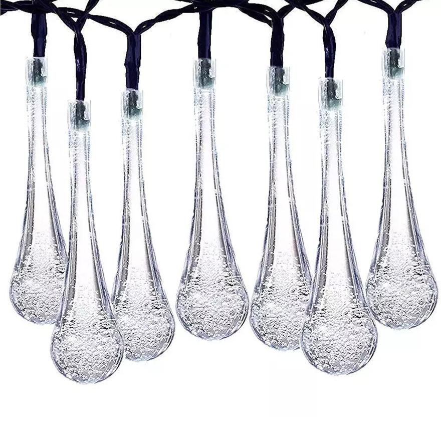 Solar String Lights 20ft 30 LED Water Drop Solar String Fairy Waterproof Lights White __stock:100 refund_fee:800 String & Fairy Lights Warranty