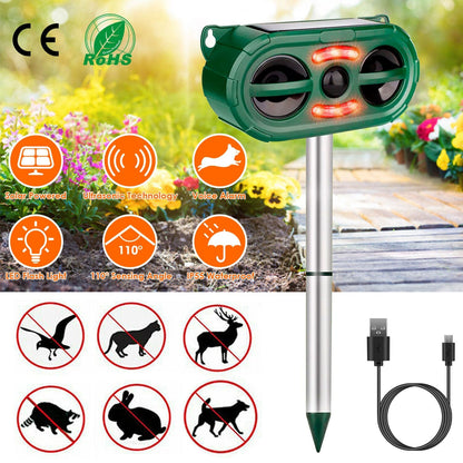 Solar Ultrasonic Animal Repeller Motion Sensor __stock:50 Pest Control refund_fee:1200 Warranty