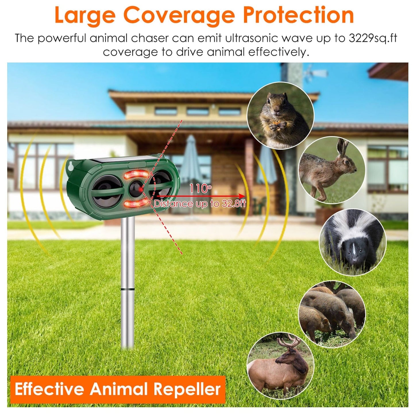 Solar Ultrasonic Animal Repeller Motion Sensor __stock:50 Pest Control refund_fee:1200 Warranty