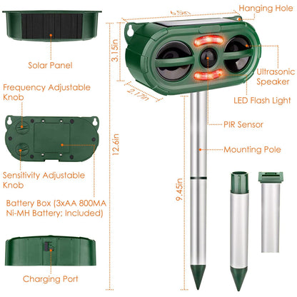 Solar Ultrasonic Animal Repeller Motion Sensor __stock:50 Pest Control refund_fee:1200 Warranty