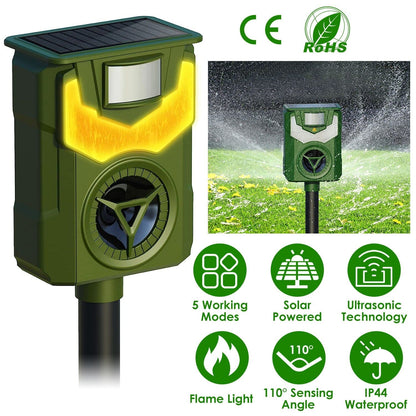 Solar Ultrasonic Animal Repeller with Flame Light USB Charge Motion Sensor __stock:50 Low stock Pest Control refund_fee:1200 Warranty