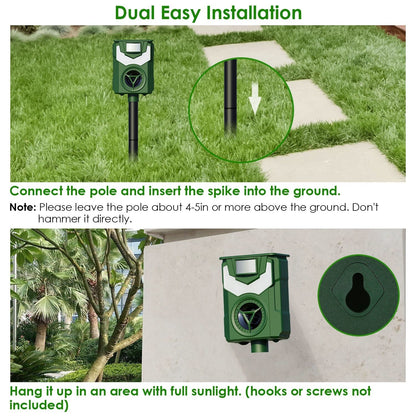 Solar Ultrasonic Animal Repeller with Flame Light USB Charge Motion Sensor __stock:50 Low stock Pest Control refund_fee:1200 Warranty