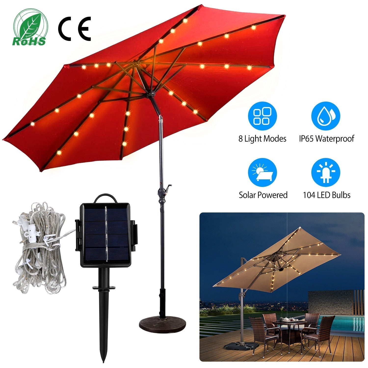 104 led copper wire patio umbrella lights Solar Umbrella Outdoor String Light – BAJE HOME