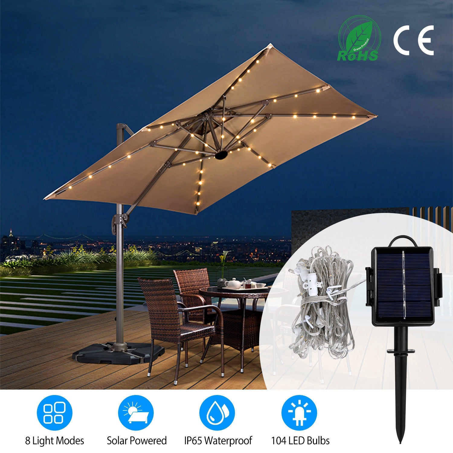 Solar Umbrella Outdoor String Light __stock:100 refund_fee:1200 String & Fairy Lights Warranty