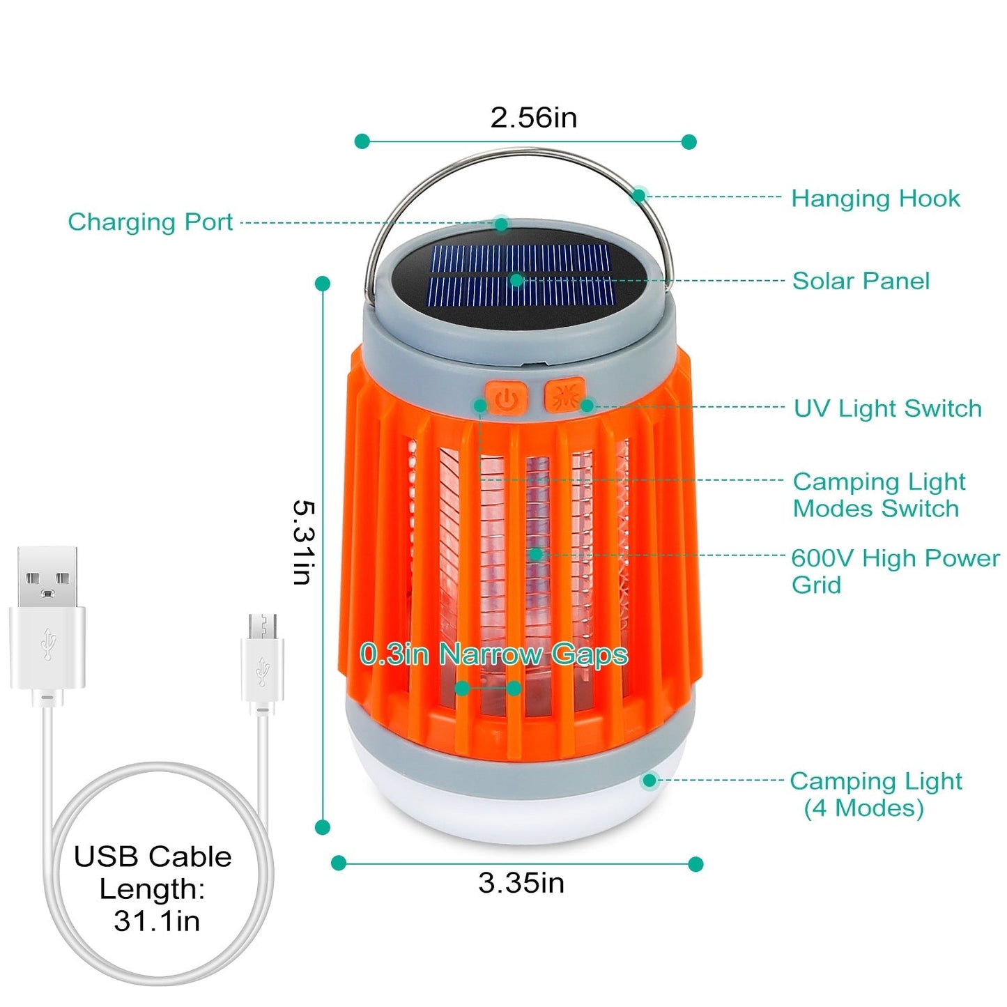 Solar USB Electric Bug Zapper with 5 Light Modes Hanging Hook __stock:50 Pest Control refund_fee:1200 Warranty