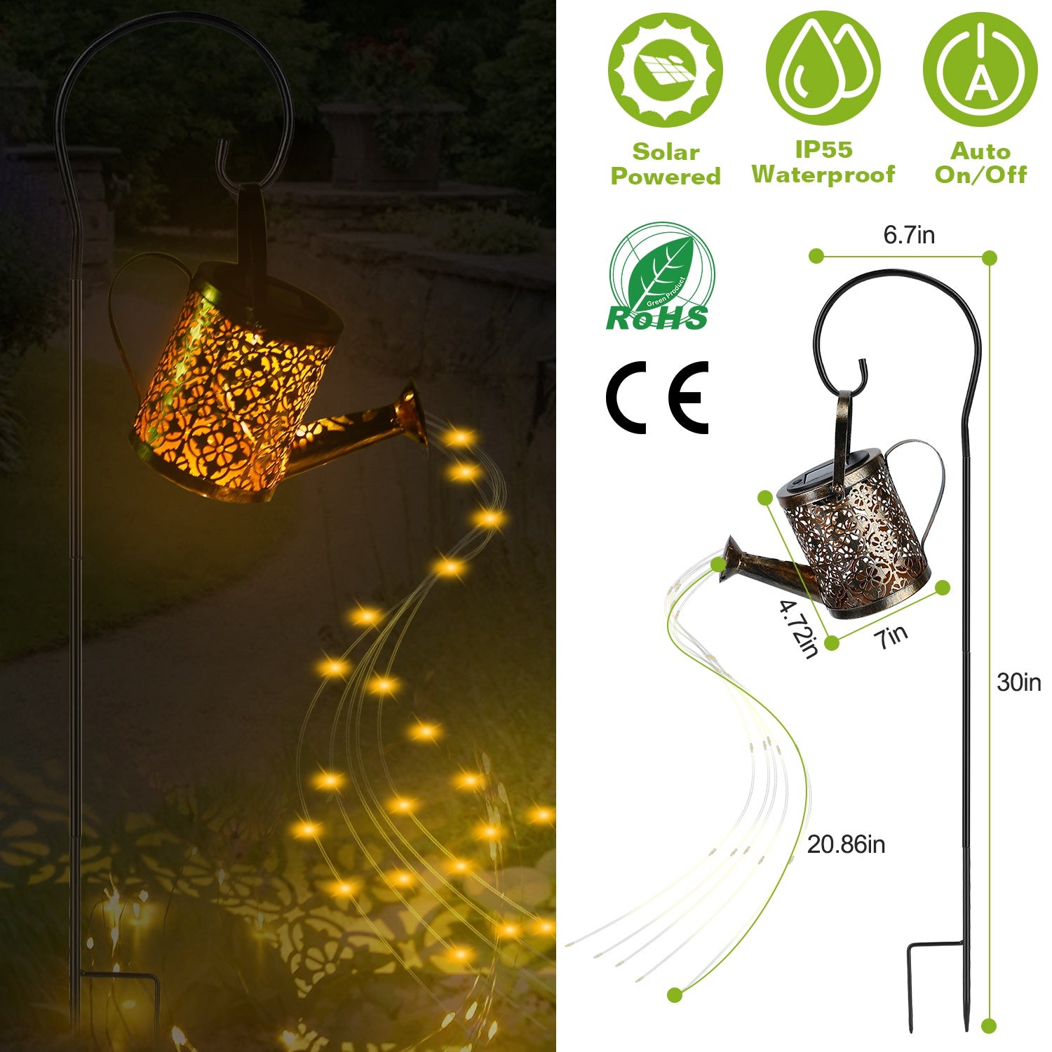 Solar Watering Can Powdered String Light Stake __stock:100 Garden & Patio refund_fee:1200