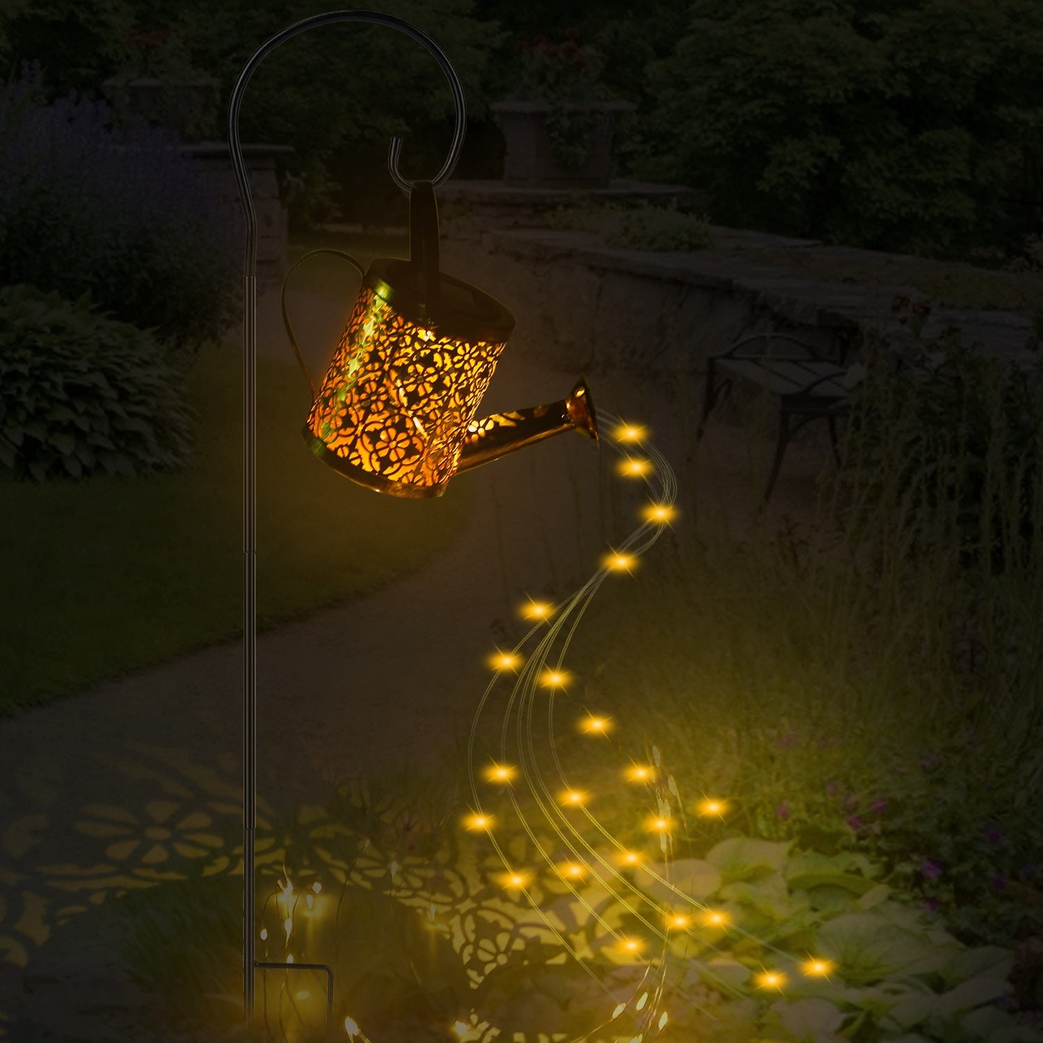 Solar Watering Can Powdered String Light Stake __stock:100 Garden & Patio refund_fee:1200