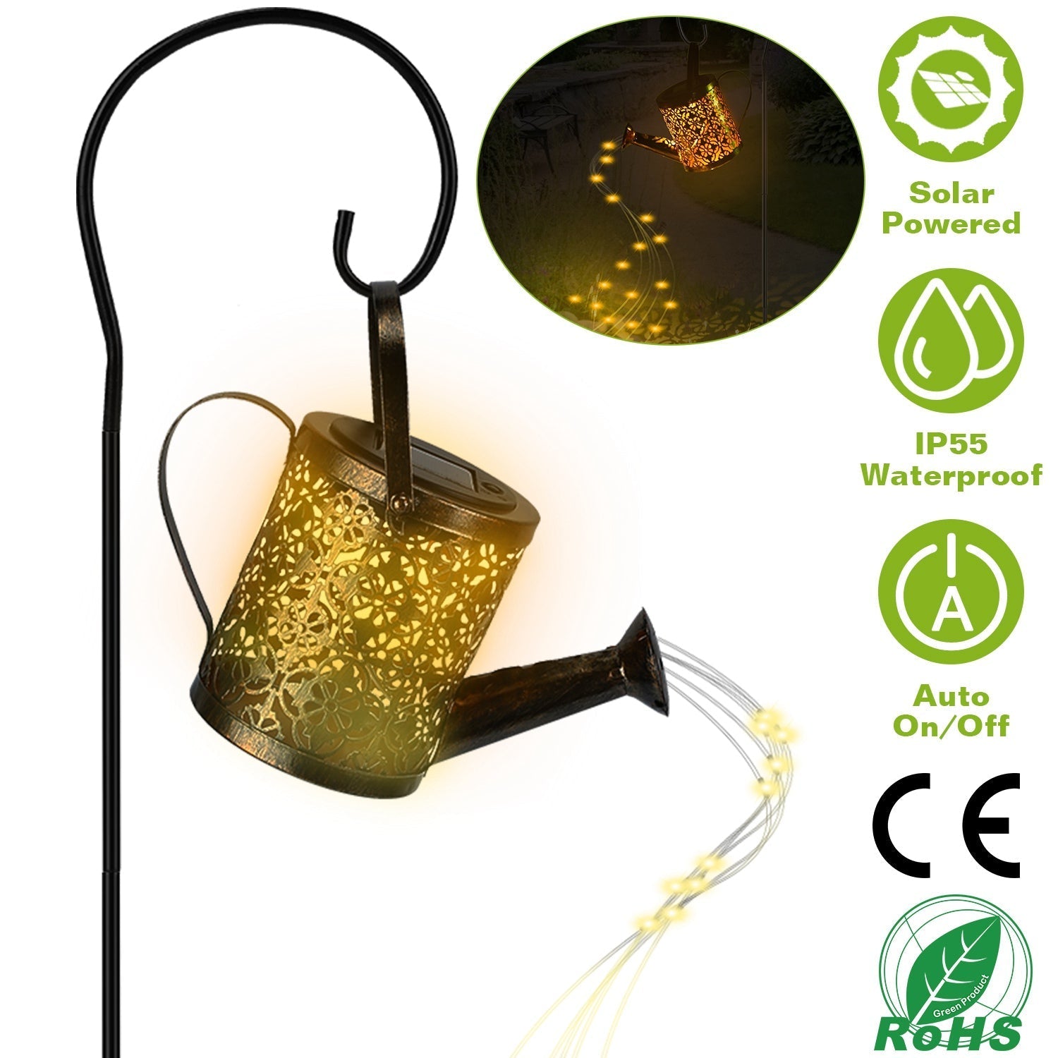 Solar Watering Can Powdered String Light Stake __stock:100 Garden & Patio refund_fee:1200