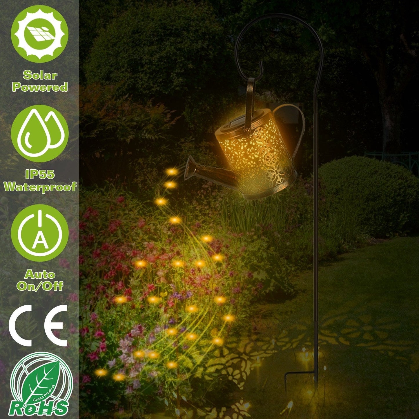 Solar Watering Can Powdered String Light Stake __stock:100 Garden & Patio refund_fee:1200