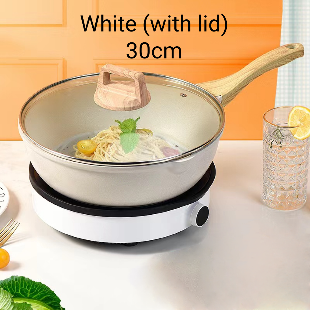 🎊Christmas Pre-sale - 50% Off🎊 Medical Stone Non-Stick Frying Pan White (with lid) 30cm Kitchen & Dining