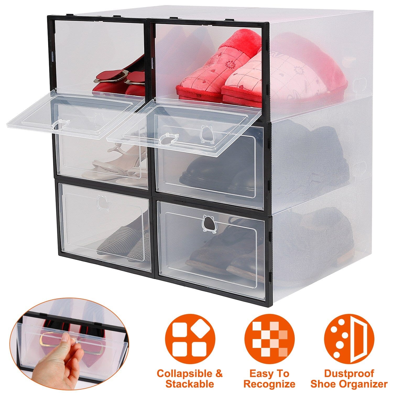 Stackable Shoe Storage Bin Transparent Dustproof __stock:100 Closet & Storage refund_fee:1200