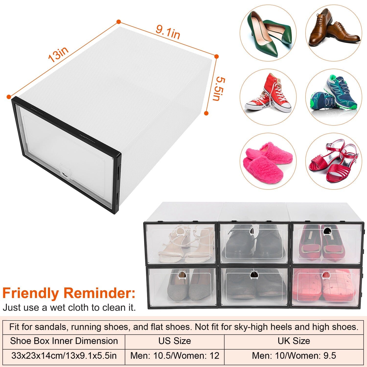 Stackable Shoe Storage Bin Transparent Dustproof __stock:100 Closet & Storage refund_fee:1200