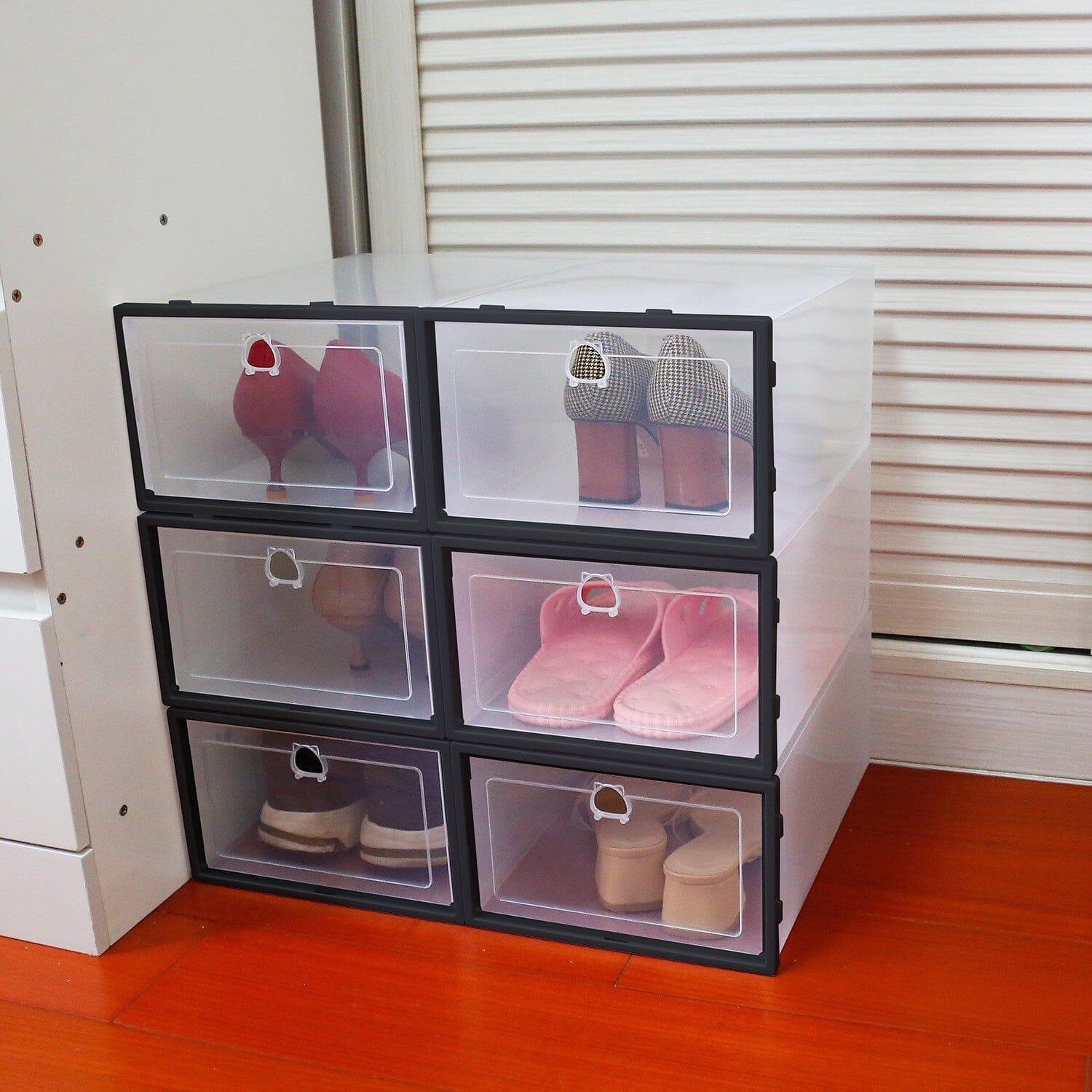 Stackable Shoe Storage Bin Transparent Dustproof __stock:100 Closet & Storage refund_fee:1200