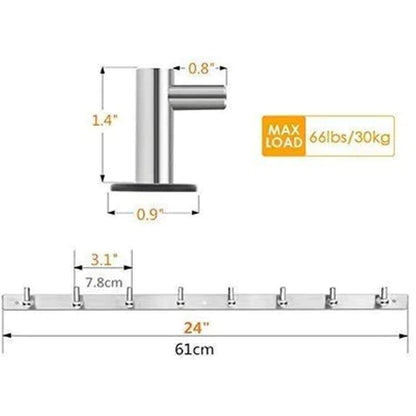 Stainless Steel 24" Wall Mounted Rack with 8 Hooks - Silver __stock:500 Kitchen & Dining refund_fee:800