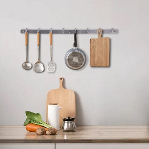 Stainless Steel 24" Wall Mounted Rack with 8 Hooks - Silver __stock:500 Kitchen & Dining refund_fee:800